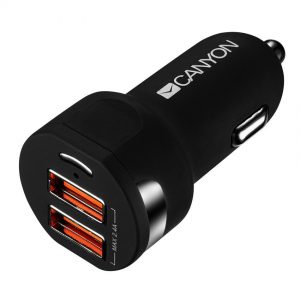 Универсално зарядно за кола CANYON CNE-CCA04B, 2xUSB, 5V-2.4A