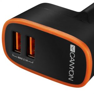 Зарядно устройство с два порта CANYON CNE-CHA02B, 5V-2.1, 2xUSB